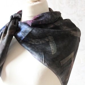 dark silk scarf used look hand-painted scarf silk unique piece