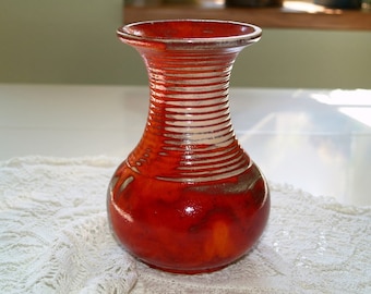 Vase Keramik rote Blumenvase getöpfert Handarbeit