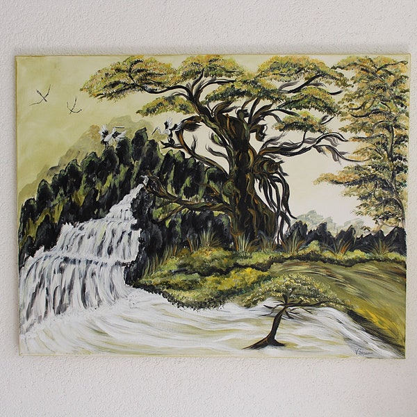 Bild Am Fluss handgemalt Landschaft Acryl auf Leinwand Gemälde