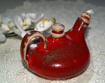 Öllampe getöpfert rote Keramik Mohn Handarbeit