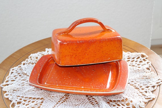 Butterdose getöpfert Keramik orange Geschirr Serie Töpferei