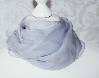 Bufanda de gasa de seda azul claro, delicada bufanda de seda, hecha a mano