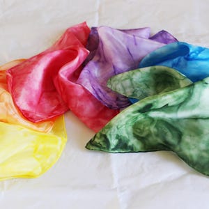 Play cloths, 6 silk cloths, rainbow design, 28 cm, silk cloths for children