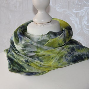 Silk scarf handmade fantasy in blue green yellow scarf silk