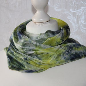 Silk Scarf Handmade Fantasy in Blue Green Yellow Cloth Silk