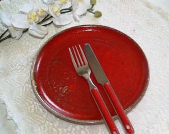 Teller Frühstücksteller Kuchenteller rote Keramik getöpfert