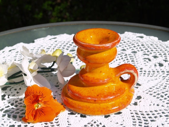 Kerzenständer klein orange Keramik getöpfert