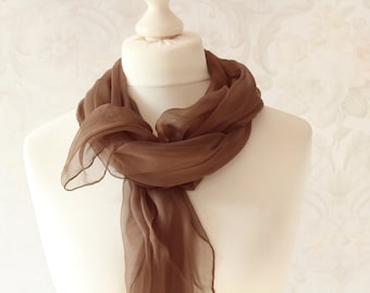 Scarf chiffon silk brown silk scarf handmade gift women