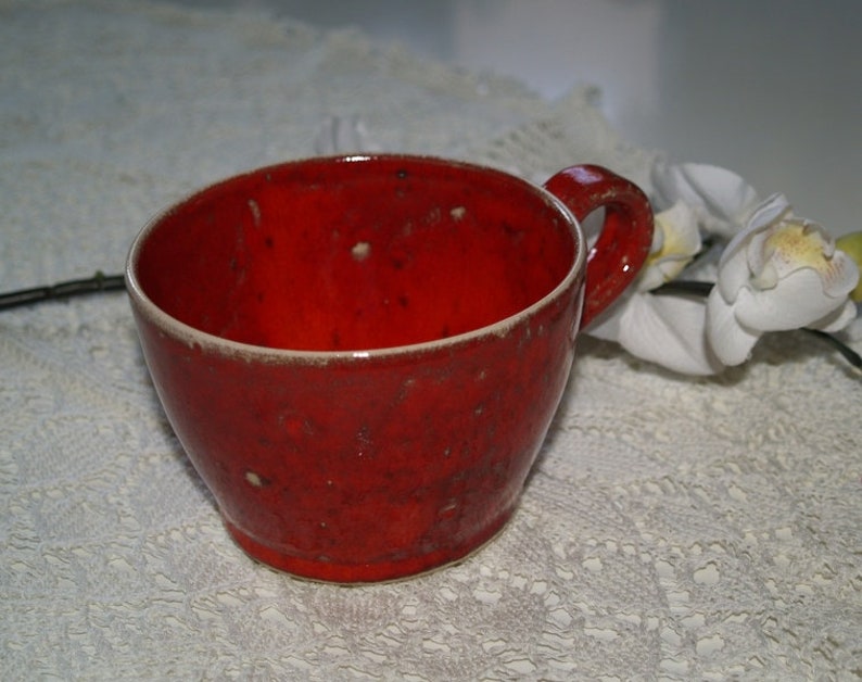 Tasse rote Keramik getöpfert Mohn Kaffeetasse Teetasse Bild 4