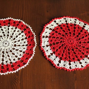 two red and white doilies crocheted doilies decorative doilies