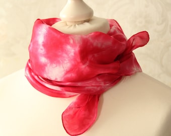 Silk scarf fantasy in red and white cloth handmade gift women