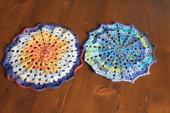 Lot of 3 hand crochet 6" ROYAL BLUE doilies or coasters 