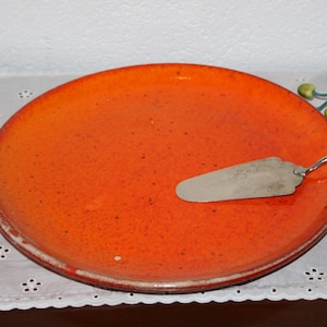 Assiette à pizza extra large, assiette à gâteau en poterie orange