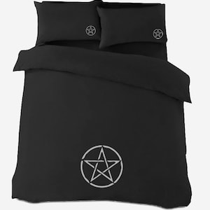 Gothic Black with silver or gold Pentacle Duvet Cover Bedding in double or King