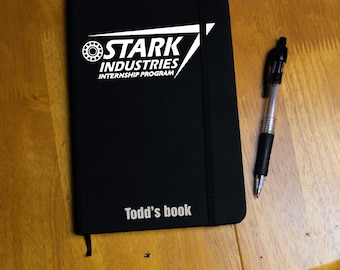 Personalised Black A5 Stark Industries Internship program lined Notebook with white or gold text