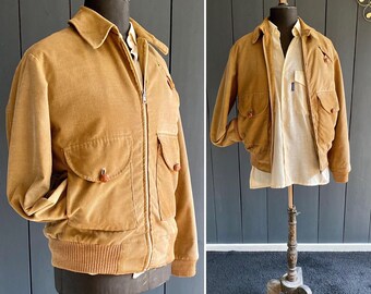 Vintage 80s men's/unisex sports jacket in fine corduroy with checkered wool lining, Size XL/2XL