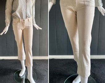 Pantacourt/pantalon Capri vintage 90s inspiration pin-up/Rockabilly en Denim blanc écru de la marque Mim, taille 34/XS