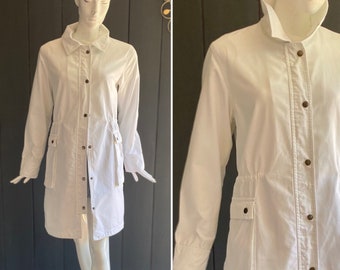 Trench coat/veste Dorotennis vintage 90s femme en coton blanc avec maxi poches, T 40/42