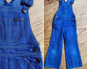 Adorable salopette en Denim vintage 70s pour enfant unisexe coupe pattes d’éléphant, bretelles réglables, Taille 5/7 ans