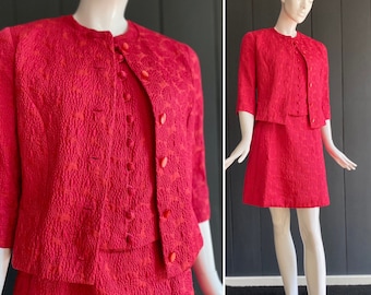Superb 3-piece vintage 60s hand-sewn set, with dress + 2 stackable short jackets, T 36/38/S