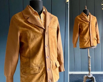 Veste/cardigan homme/unisexe bi-matière vintage 80s imitation daim et lainage, Taille M/L