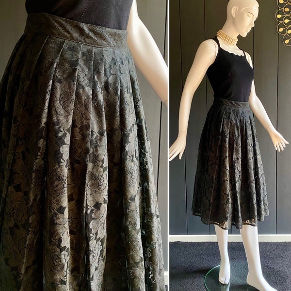 Jupe de fête en dentelle noire vintage 80s longueur midi Taille 32/34/XXS