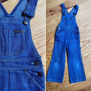 Adorable 70s Vintage Denim Overalls for Kids Unisex Elephant Leg Cut, Adjustable Straps, Size 5/7 Years