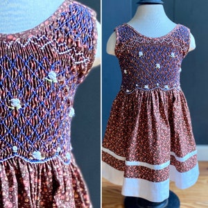 Adorable 80s Vintage Sleeveless Baby Dress with Smocked Bust, Size 1 Year