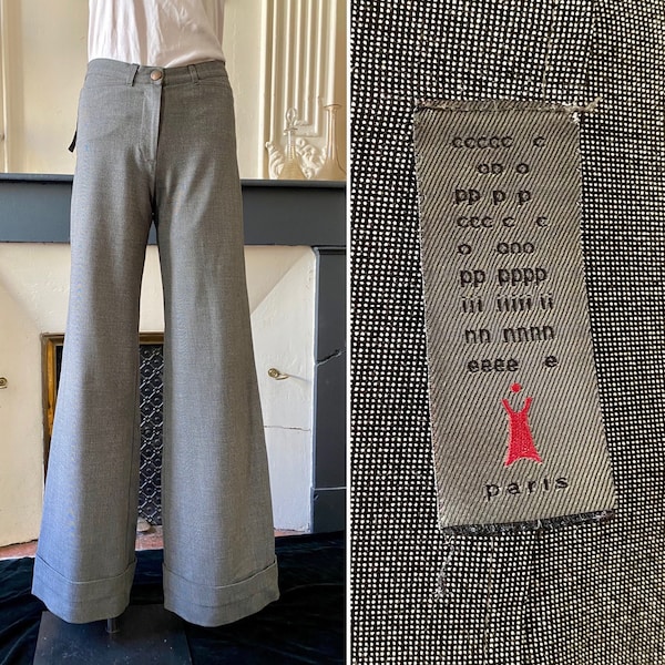 Superbe pantalon vintage 90s pour femme Cop Copine en matière épaisse et stretchy, coupe Pattes d’éléphant, T 36