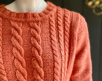 Vintage 90s coral pink sweater in hand-knitted wool Size 40/42/M/L