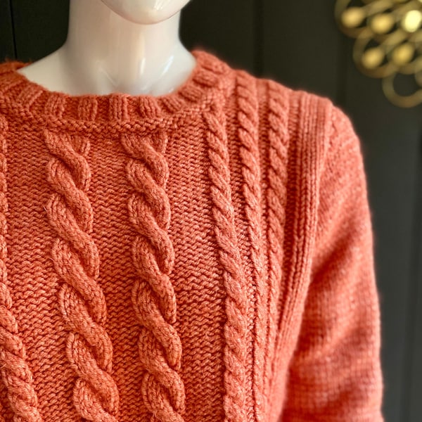 Pull vintage 90s rose corail en laine tricoté main Taille 40/42/M/L