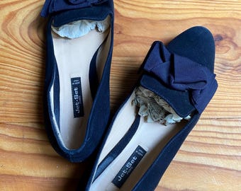 Vintage zwarte suède loafers/ballerina's uit het Y2K-tijdperk, maat 38/38.5 FR-5/5.5 UK-6.5/7 US