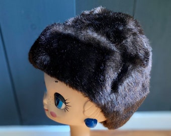 Lovely Vintage 60s Faux Fur Hat/cap With Brown Wool-lined  display picture 2