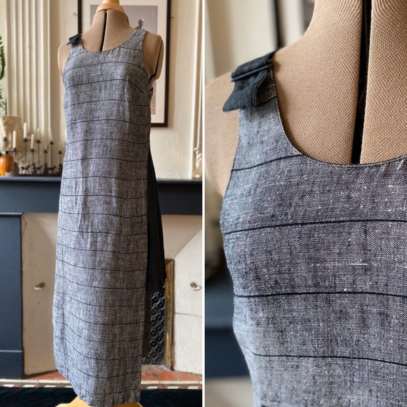 Vintage 80/90s Asymmetrical Gray and Black Dress in Cotton and Linen T 40 