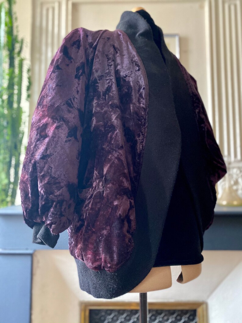 T 4244 80s vintage velvet ball jacket with purple moist floral patterned Bombers style