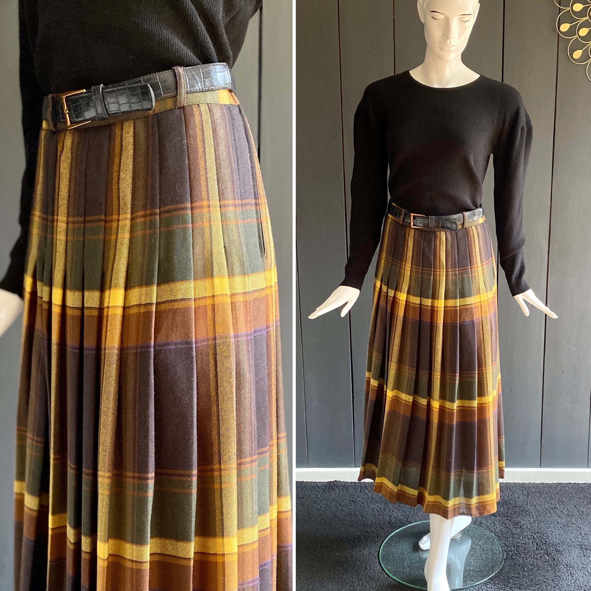 Superb Vintage 90s Gerry Weber Skirt in Long Pleated Wool, With Matching  Belt, in Yellow and Brown Tones, Size 34/36 - Etsy