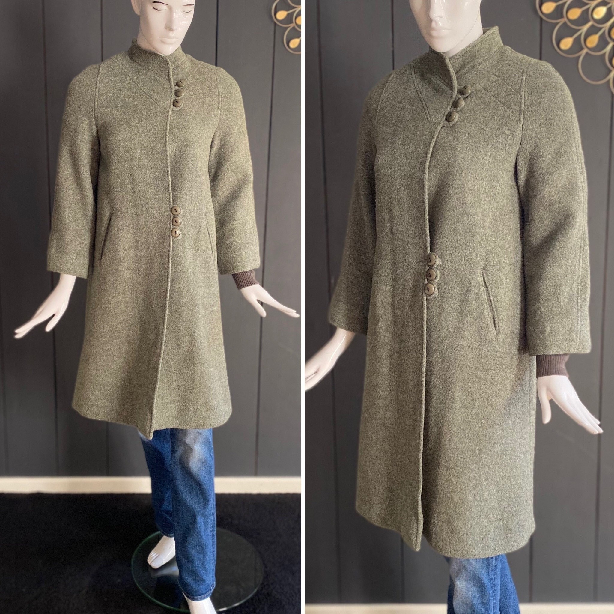 Lovely Vintage 60s Water Green Wool Coat With Stylish