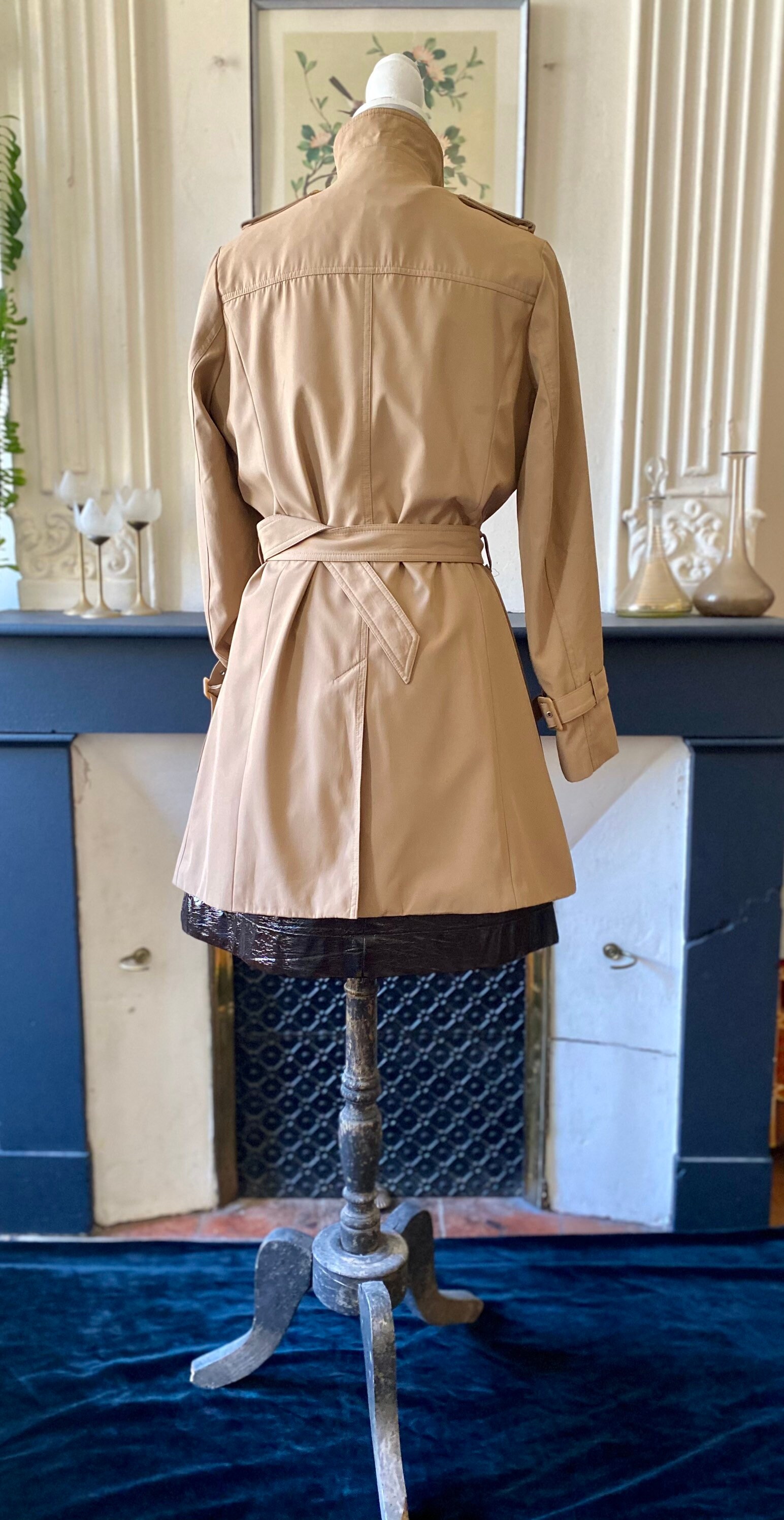 Vintage 90s Beige Trench Coat, Short and Belted, in Fine