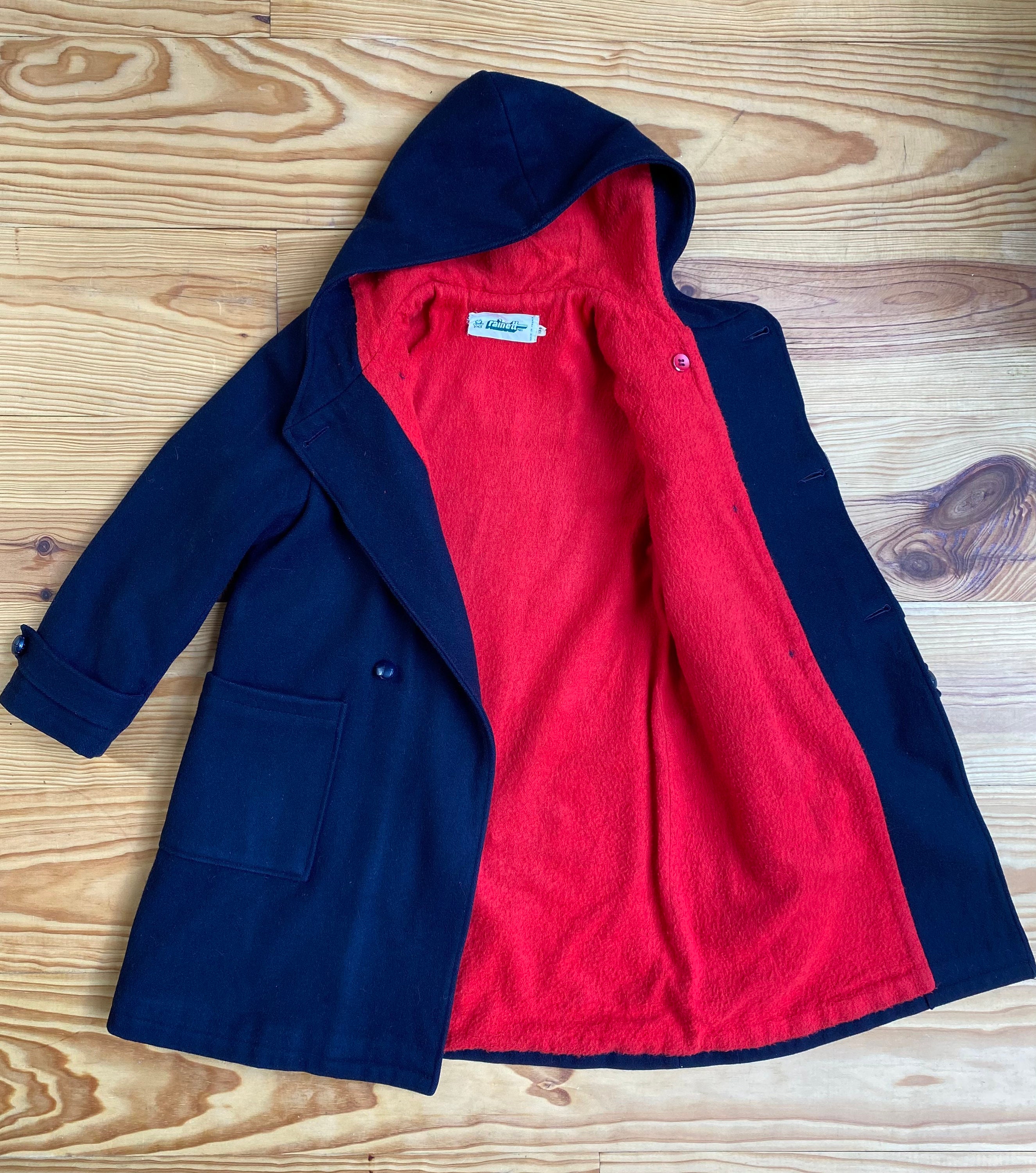 Vintage 70s Navy Blue Wool Duffle Coat/peacoat/sailor Coat