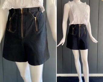 Vintage women's shorts 90s inspired Rockabilly/1950s in Black Denim high waist, Size 32/34