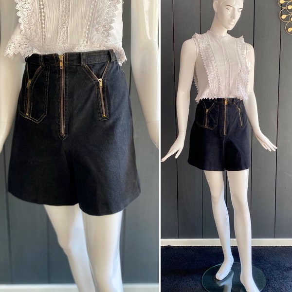 Shorts femme vintage 90s inspiration Rockabilly/années 1950 en Denim noir taille haute, Taille 32/34