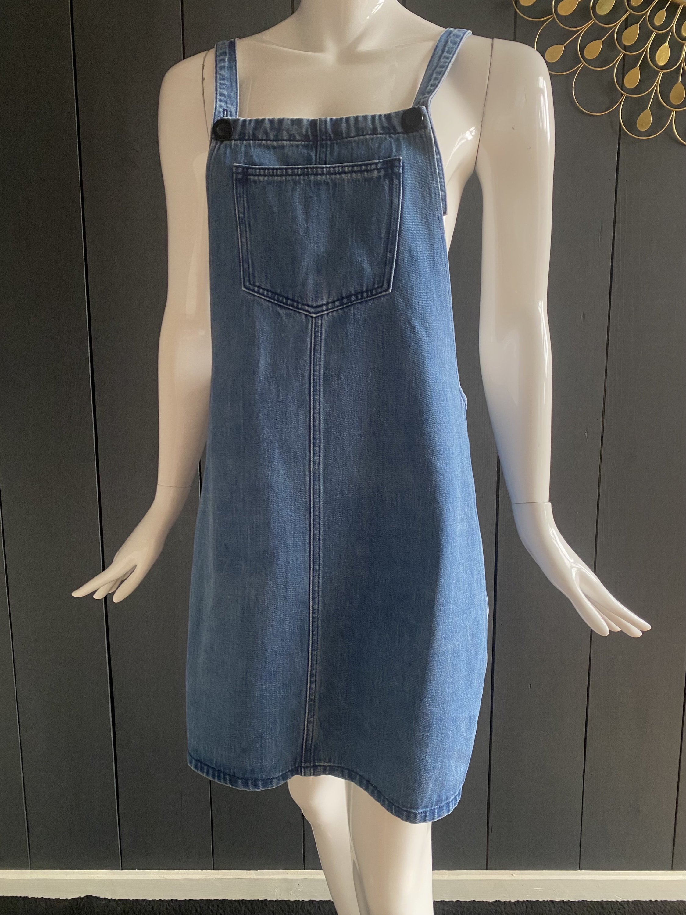 vintage denim dungaree dress Vintage 90's Retro Dungaree Denim Mini Dress in White