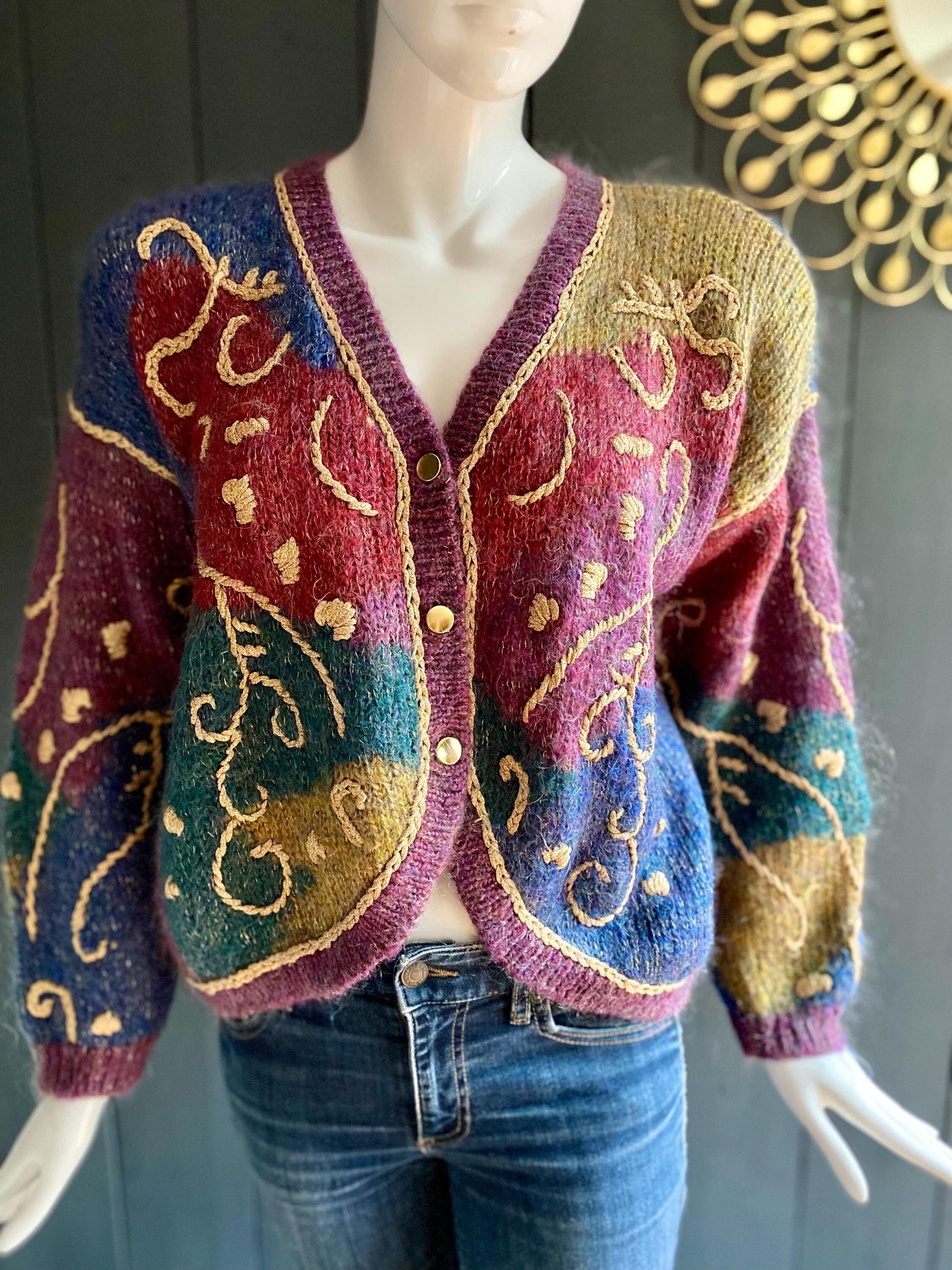 トップス Vintage mohair cardigan Vintage 90s Multi-colored Mohair Cardigan With Gold Lurex