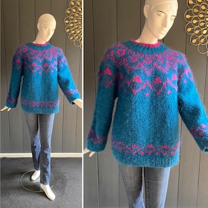 Large vintage 90s hand-knitted wool sweater boho/chunky style Size 44/46/2XL image 5