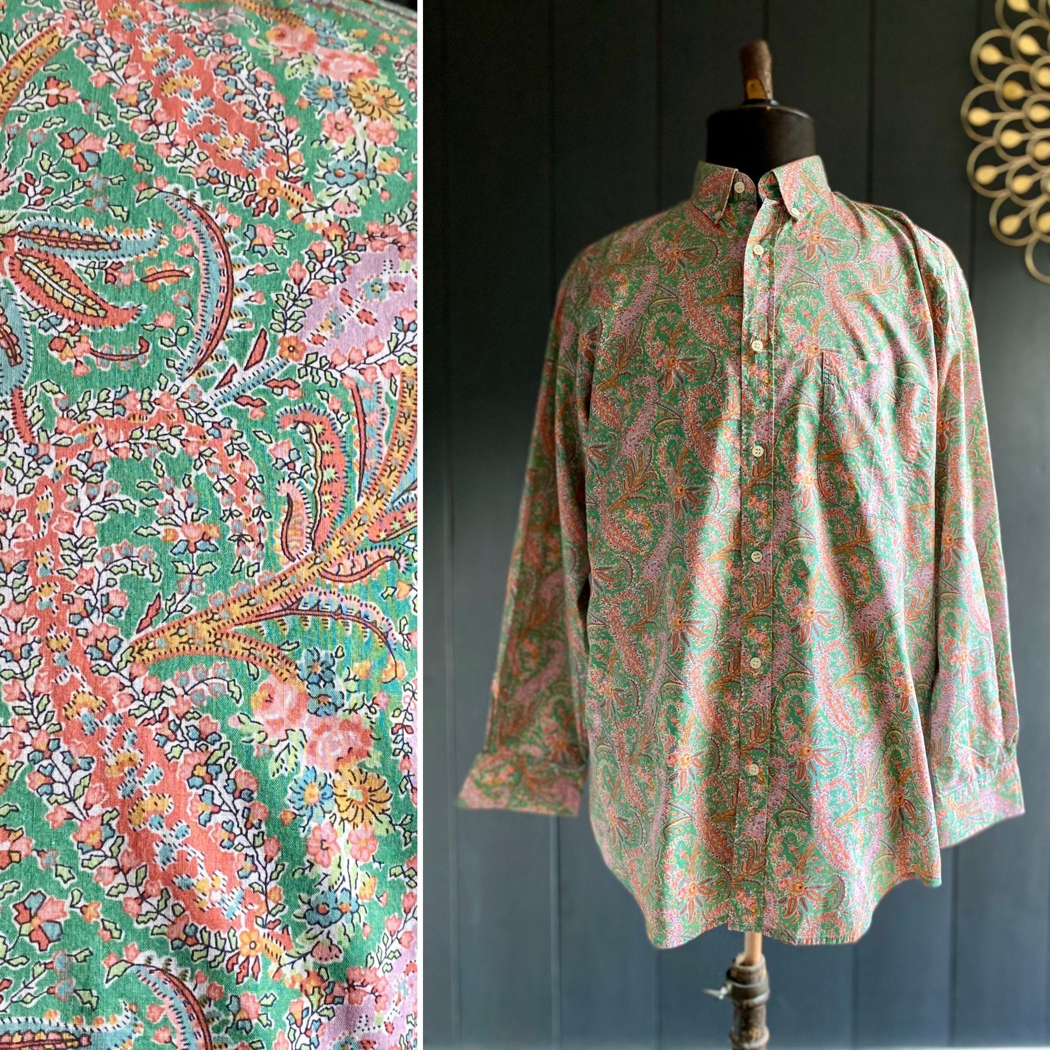Camisa Cacharel Hombre Unisex Vintage 90s Patrones Paisley Talla