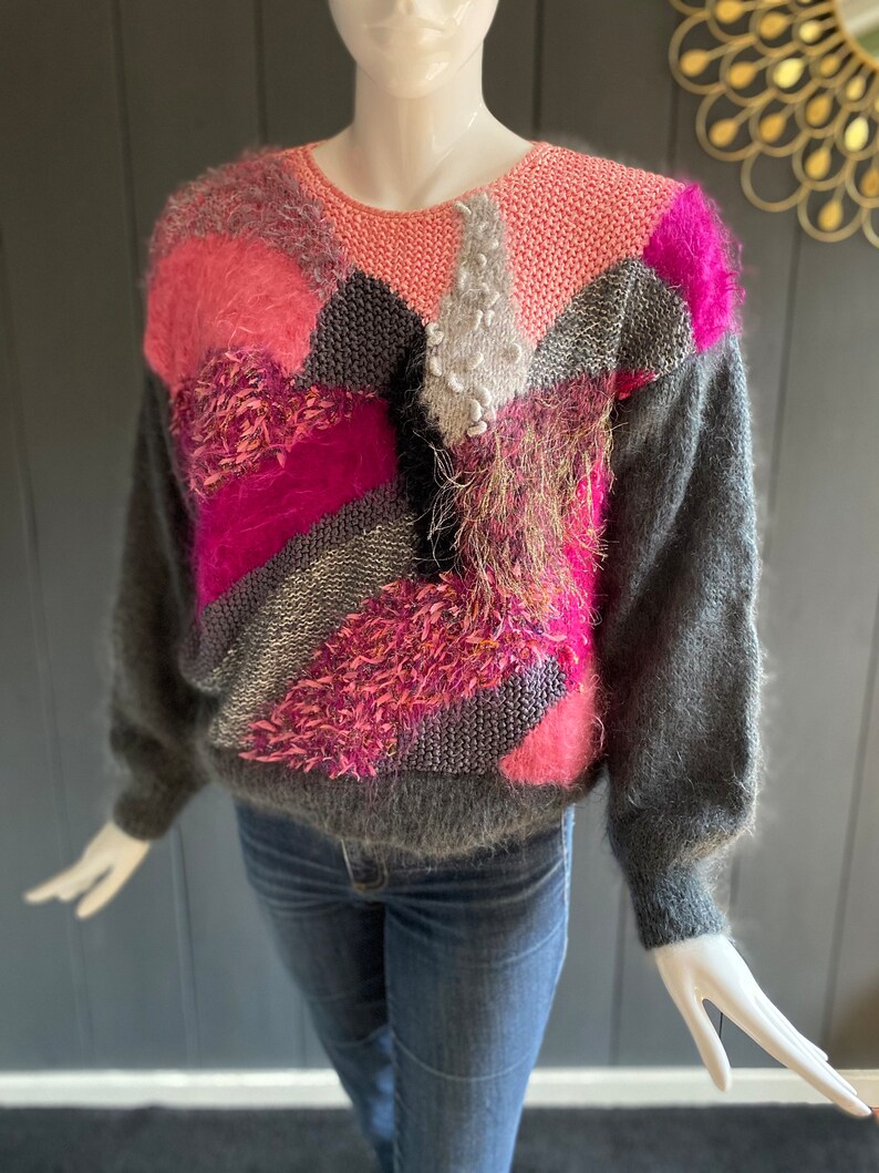 Splendide pull vintage 80s en laine et mohair tricoté main Etsy France