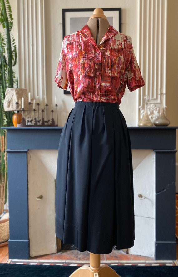 Vintage 60s handmade corolla skirt, black, satin … - image 1