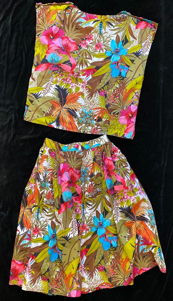 Vintage 80s handmade cotton set, loose skirt + tu… - image 10