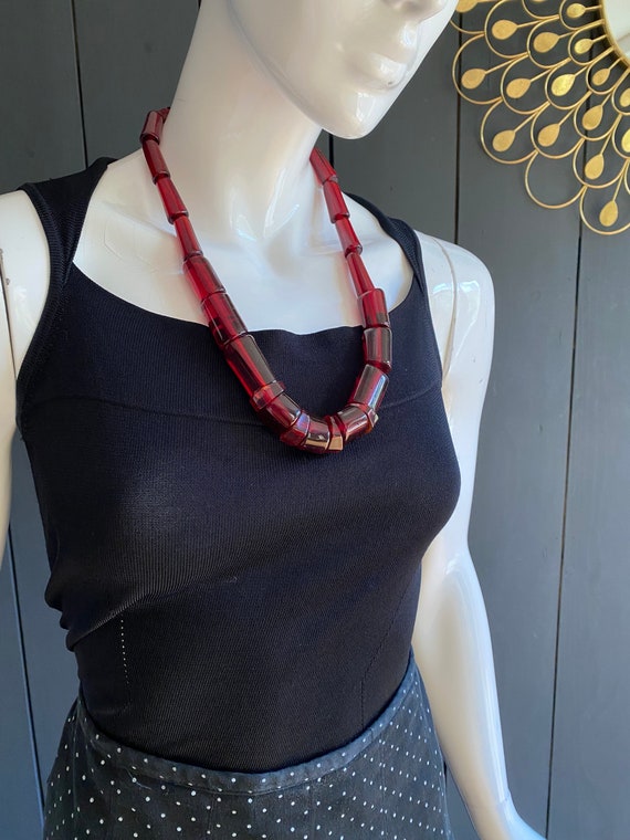 Vintage 90s garnet red necklace with large irregu… - image 2