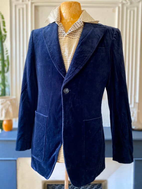 Vintage 70s blazer for men in midnight blue velvet